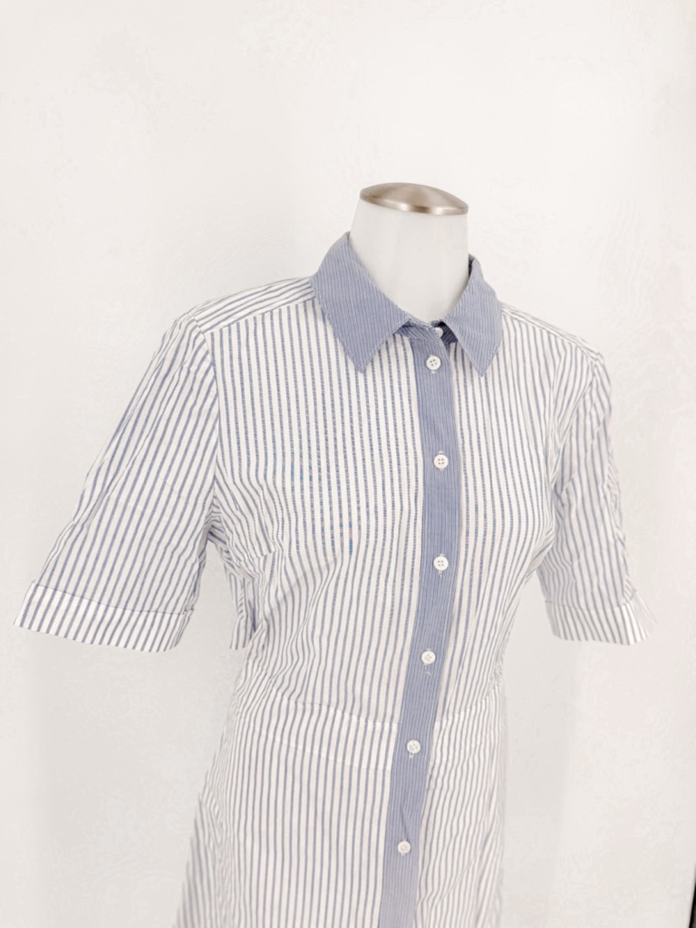 Veronica Beard Blue and White Striped Shirt Dress - Picture 3 of 6